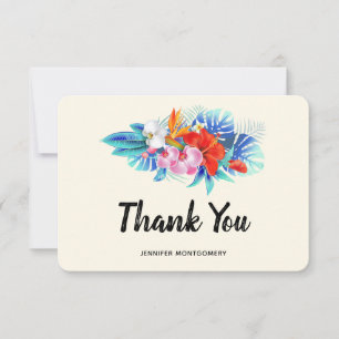 Exotic Tropical Flowers - Pink & Aqua Thank You Card