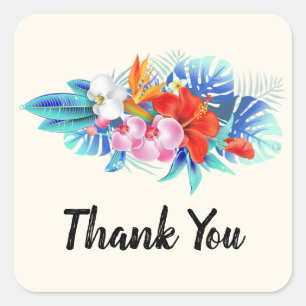 Exotic Tropical Flowers - Pink & Aqua Thank You Square Sticker