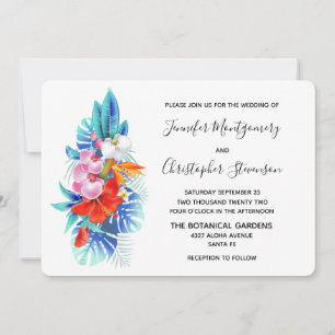 Exotic Tropical Flowers - Pink & Aqua Wedding Invitation