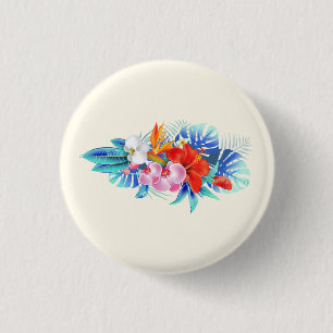 Exotic Tropical Flowers - Pink & Aquamarine 3 Cm Round Badge