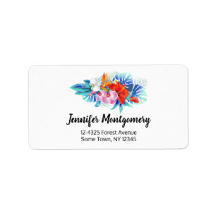 Exotic Tropical Flowers - Pink & Aquamarine Label