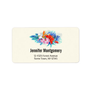 Exotic Tropical Flowers - Pink & Aquamarine Label