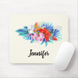 Exotic Tropical Flowers - Pink & Aquamarine Mouse Pad