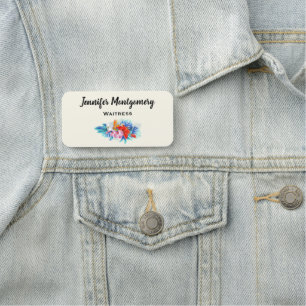 Exotic Tropical Flowers - Pink & Aquamarine Name Tag