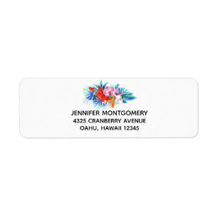 Exotic Tropical Flowers - Pink & Aquamarine Return Address Label