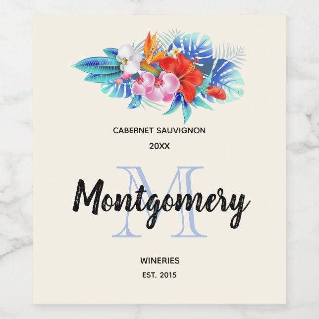 Exotic Tropical Flowers Wine Making Wine Label (Single Label)