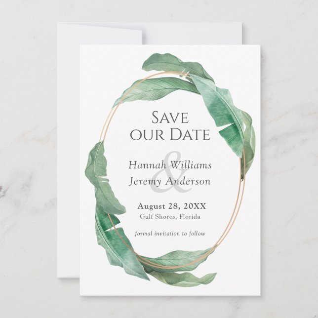 Exotic Tropical Foliage Wedding Save the Date (Front)