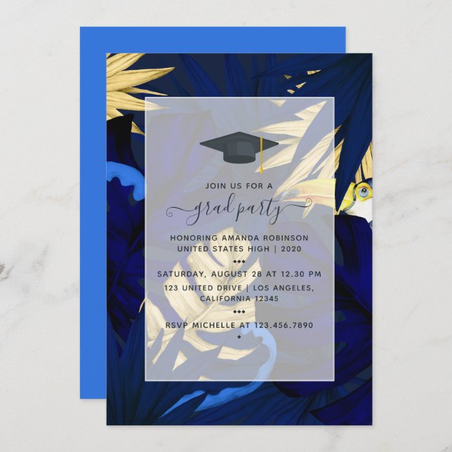Exotic Tropical Forest Toucan Graduation Party Invitation (Front/Back)