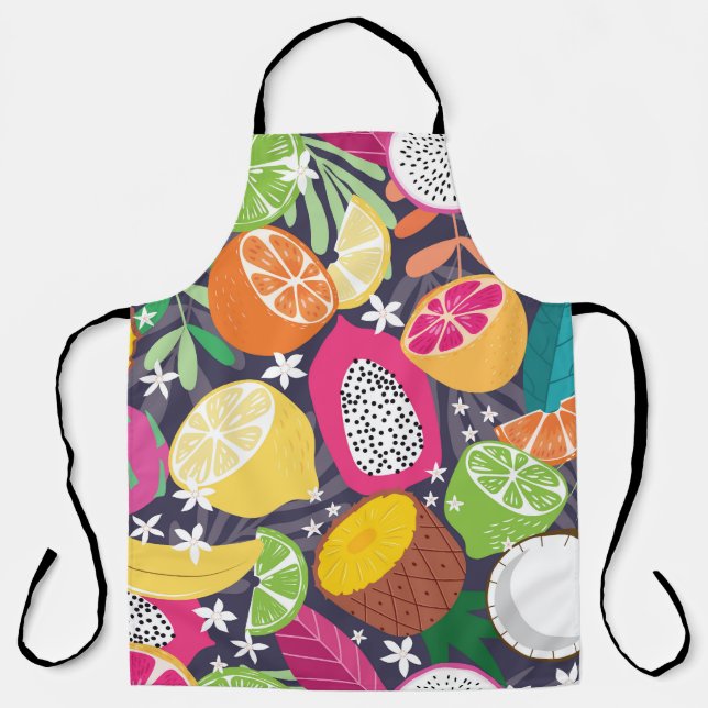 Exotic Tropical Fruits Dark Background Apron (Front)