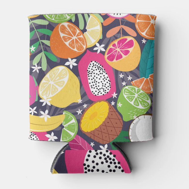 Exotic Tropical Fruits Dark Background Can Cooler (Front)