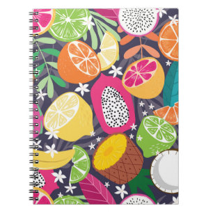 Exotic Tropical Fruits Dark Background Notebook