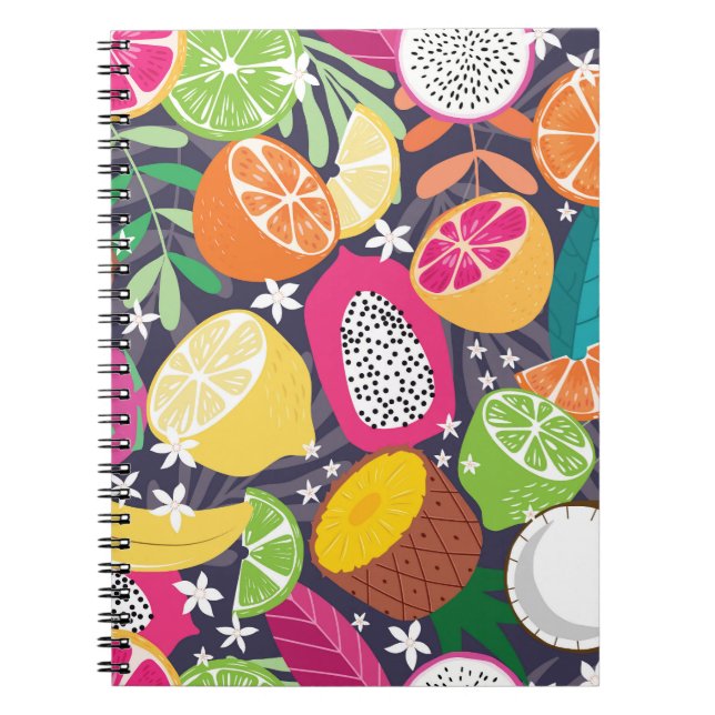 Exotic Tropical Fruits Dark Background Notebook (Front)