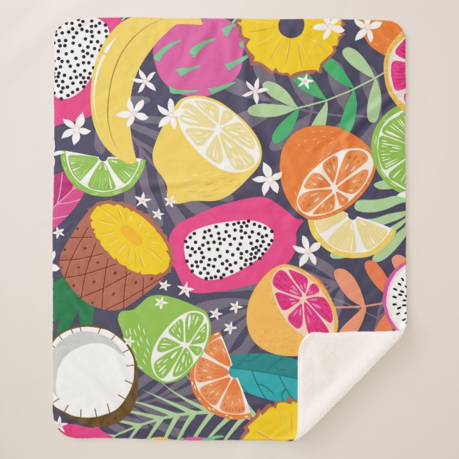 Exotic Tropical Fruits Dark Background Sherpa Blanket (Front)
