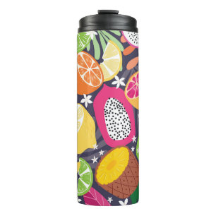 Exotic Tropical Fruits Dark Background Thermal Tumbler