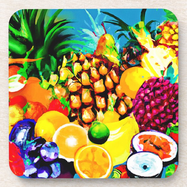 Exotic Tropical Fruits Painting. Buy Now Coaster (Front)