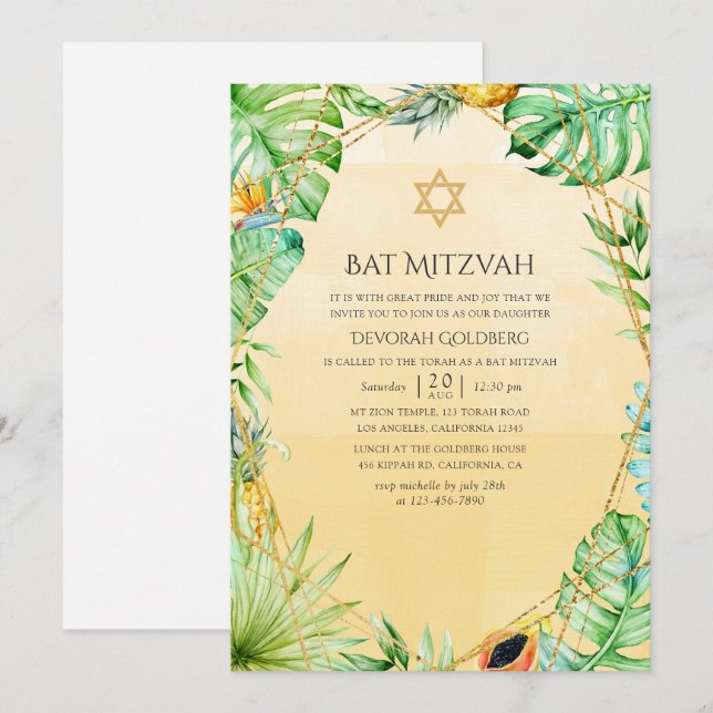 Exotic Tropical Geometric Bat Mitzvah Invitation (Front/Back)