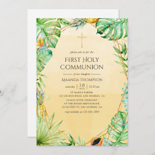 Exotic Tropical Geometric First Holy Communion Invitation