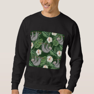 Exotic Tropical Hibiscus Flowers And Hanging Sloth Sweatshirt