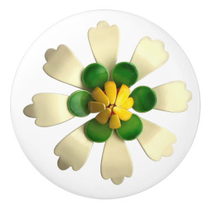 Exotic Tropical Hippie Daisy Flower White Green Ceramic Knob