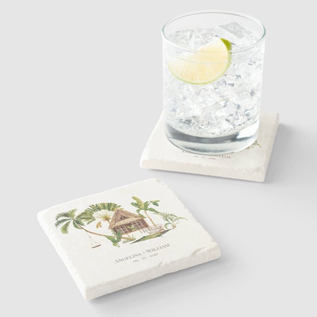 Exotic Tropical Jungle Wedding Stone Coaster (Side)
