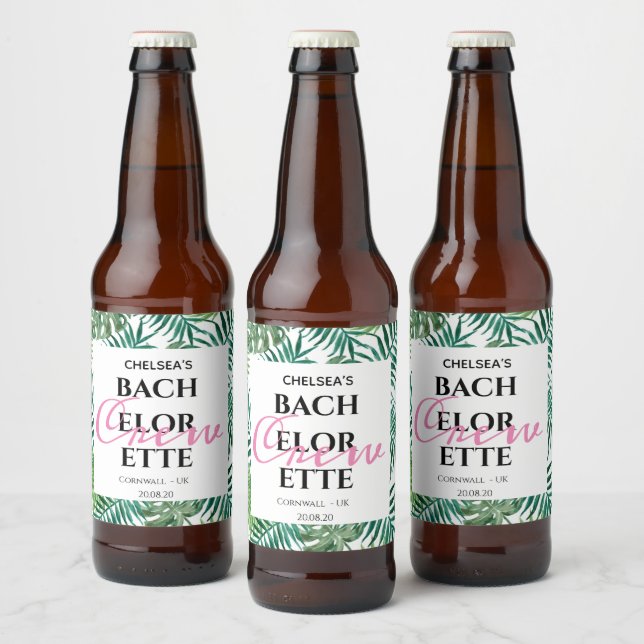 Exotic Tropical Leaves Bachelorette Crew Party Beer Bottle Label (Bottles)