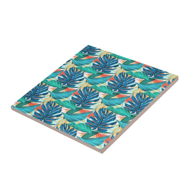 Exotic Tropical Leaves - Beautiful Ceramic Tile (Side)