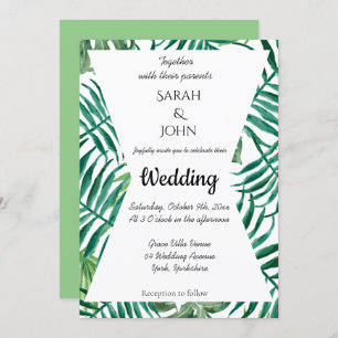 Exotic Tropical Palm Leaves Greenery Wedding Invitation