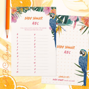 Exotic Tropical Parrot Jungle Baby Shower ABC Game