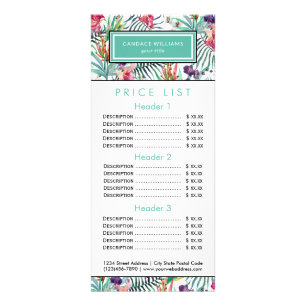 Exotic Tropical Pattern Price Menu