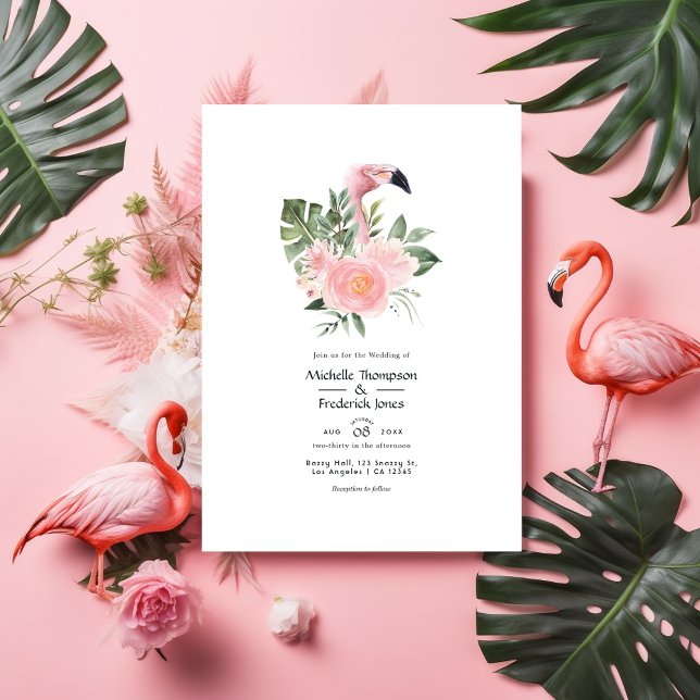 Exotic Tropical Pink Flamingo Wedding Invitation (Creator Uploaded)