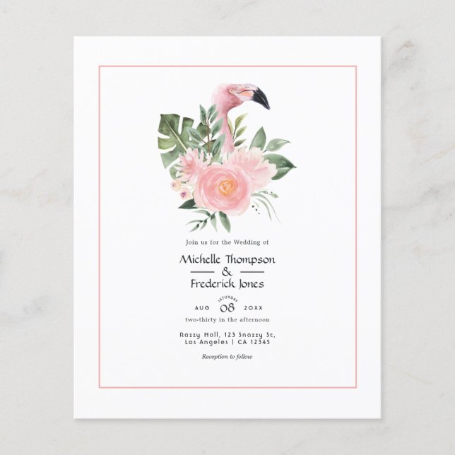 Exotic Tropical Pink Flamingo Wedding Invitation Flyer (Front)