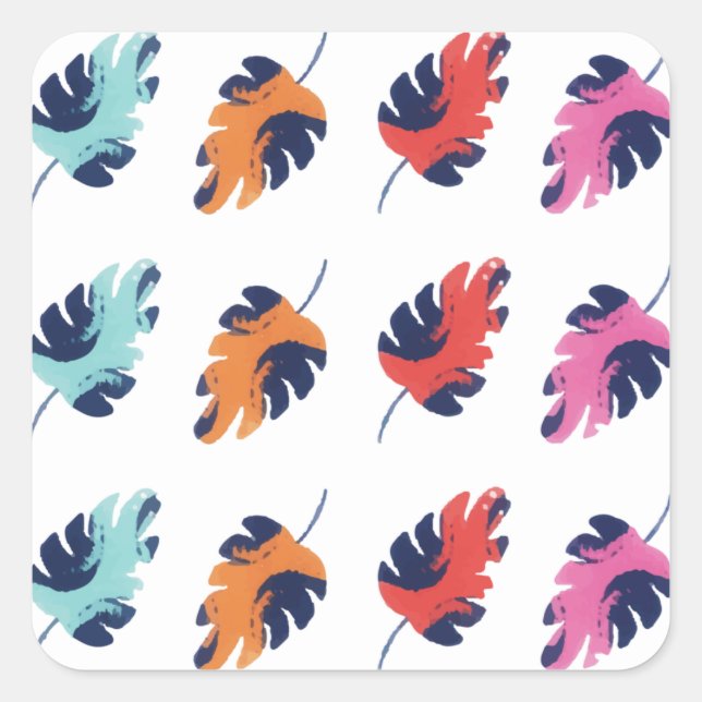 Exotic Tropical Summer Palms Leaves Pattern Square Sticker (Front)