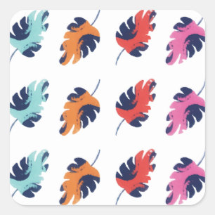 Exotic Tropical Summer Palms Leaves Pattern Square Sticker