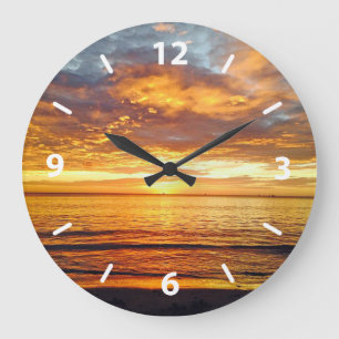 Exotic Tropical Sunset, CanCun Bahamas Beach, Large Clock