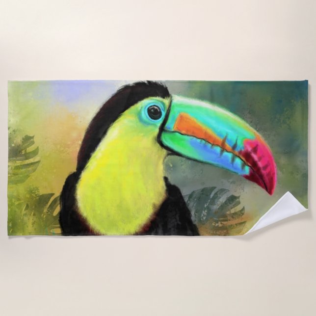 Exotic Tropical Toco Toucan Bird - Painting Migned Beach Towel (Front)