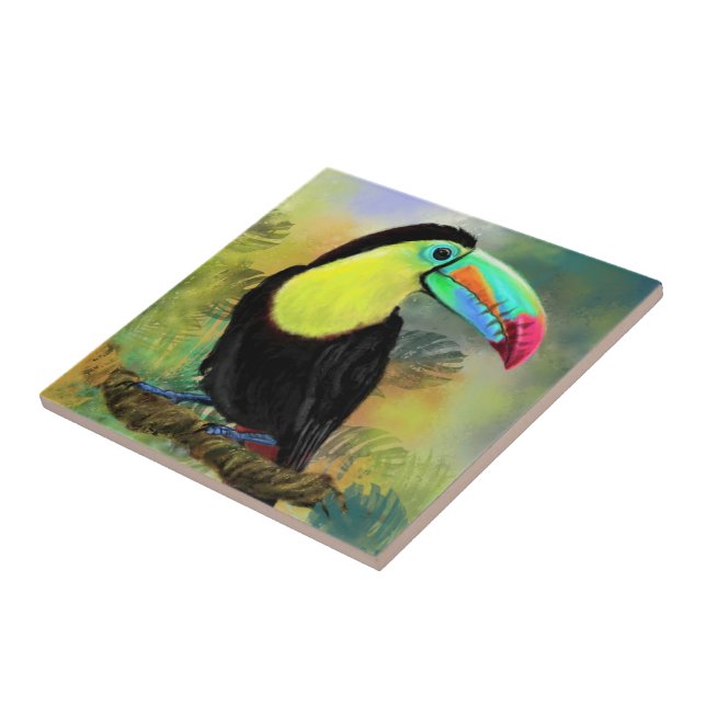Exotic Tropical Toco Toucan Bird - Painting Migned Ceramic Tile (Side)