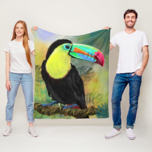 Exotic Tropical Toco Toucan Bird - Painting Migned Fleece Blanket