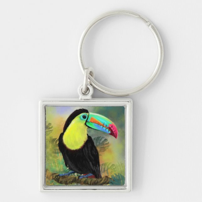 Exotic Tropical Toco Toucan Bird - Painting Migned Key Ring (Front)
