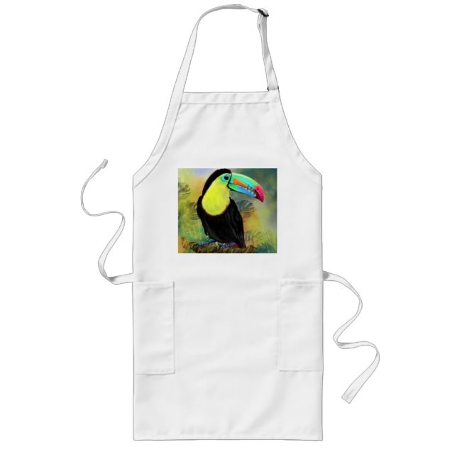 Exotic Tropical Toco Toucan Bird - Painting Migned Long Apron (Front)