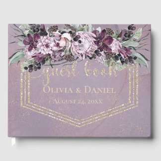 Exotic Tropical Watercolor Flowers Gold Glitter Guest Book