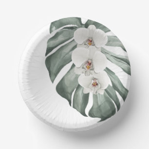 Exotic Tropical Watercolor White Orchids Paper Plate