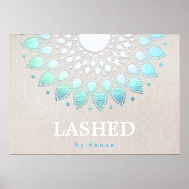 Exotic Turquoise Blue Floral Mandala Poster (Front)