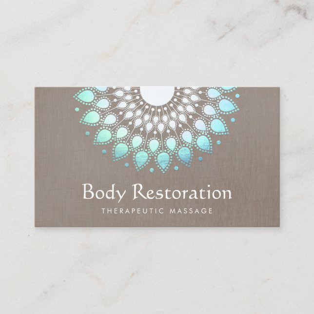 Exotic Turquoise Floral Lotus Health and Wellness Business Card (Front)