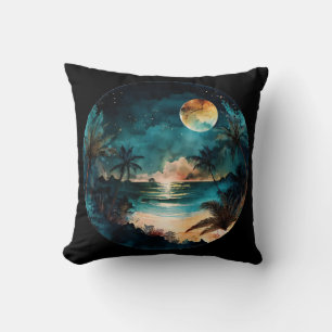 Exotic Watercolor Beach Sunset Cushion