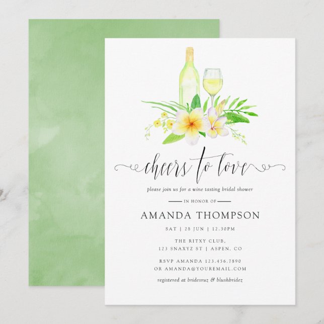Exotic Watercolor Bridal Shower Wine Tasting Invitation (Front/Back)