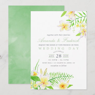 Exotic Watercolor Frangipani Floral Wedding Invite