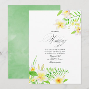 Exotic Watercolor Frangipani Floral Wedding Invite