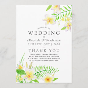 Exotic Watercolor Frangipani Floral Wedding Program