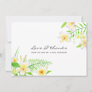 Exotic Watercolor Frangipani Floral Wedding Thank You Card