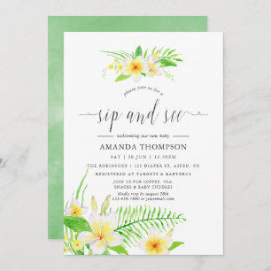 Exotic Watercolor Frangipani Sip and See Invitation